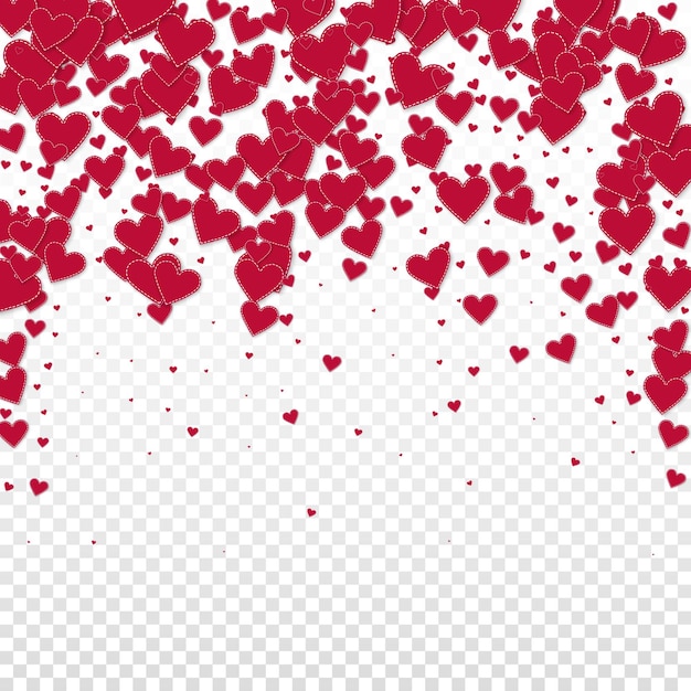 Red heart love confettis Valentine39s day falling rain classic background Falling stitched paper hearts confetti on transparent background Cool vector illustration