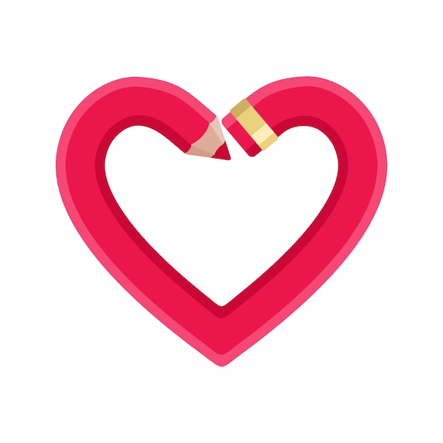 A red heart made of pencil a sign of love for drawing and creativity Vector illustration