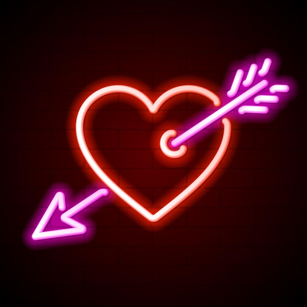 Red heart pierced by Cupids arrow neon sign