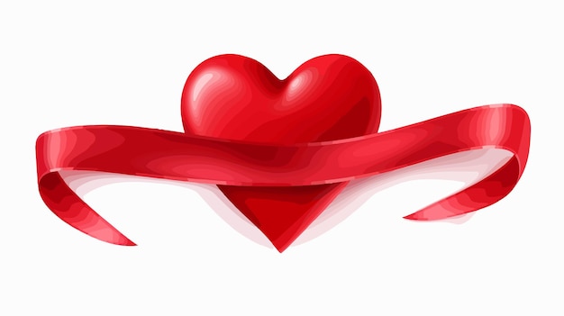 Vector red heart ribbon vector illustration cartoon