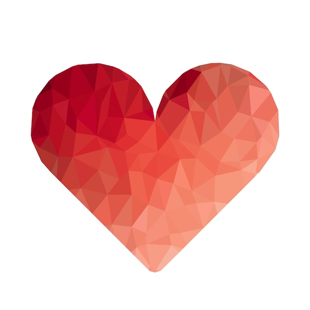 Red heart shape low poly wireframe style Icon Vector illustration