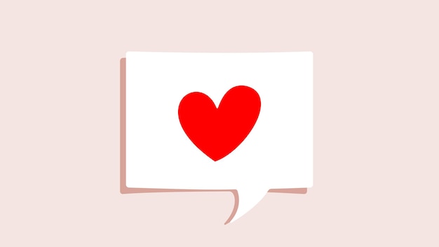 Red Heart shape symbol on white paper speech bubble on pink background Love valentine day