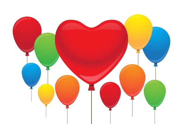 Red heart shaped and colorful balloons Vector illustration design