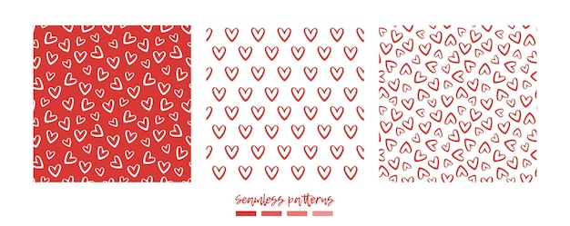 Red heart vector seamless pattern set Wedding invitation frame birthday card design