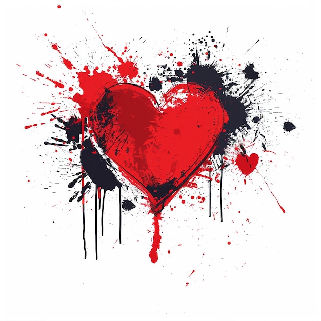 Red heart with black and red splatters