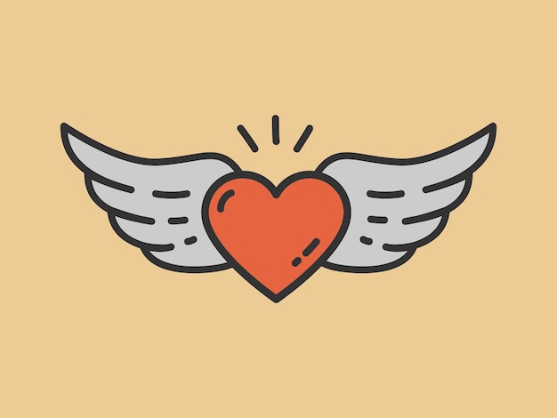 Vector red heart with wings symbol icon isolated vector illustration