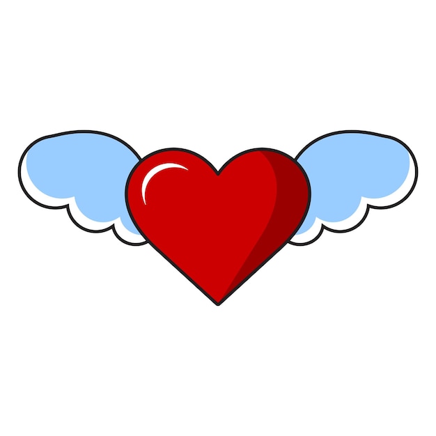 Red heart with wings Vector illustration in cartoon style