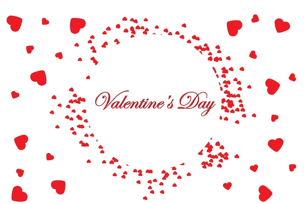 Red hearts confetti. Scatter top gradient on white valentine background. Vector illustration.