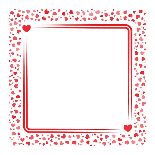 Red Hearts frame isolated on white background Vector flat illustration