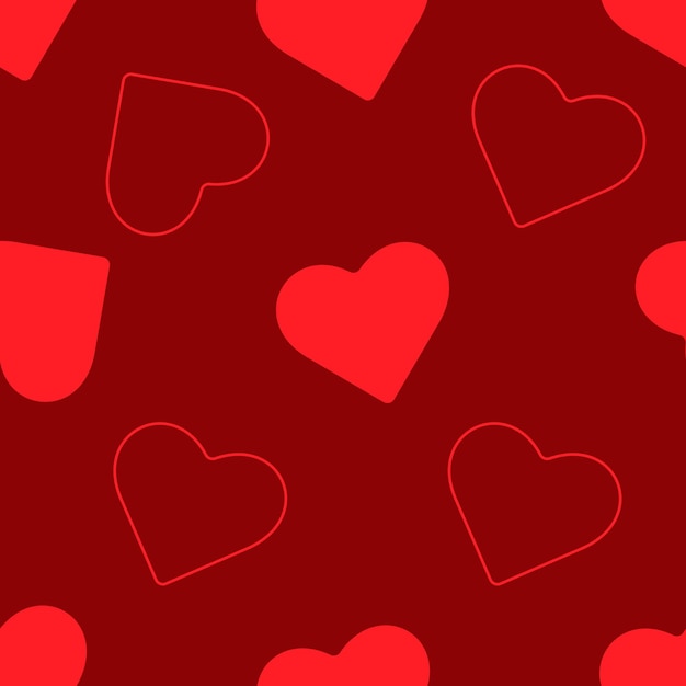 Red hearts on red background seamless pattern