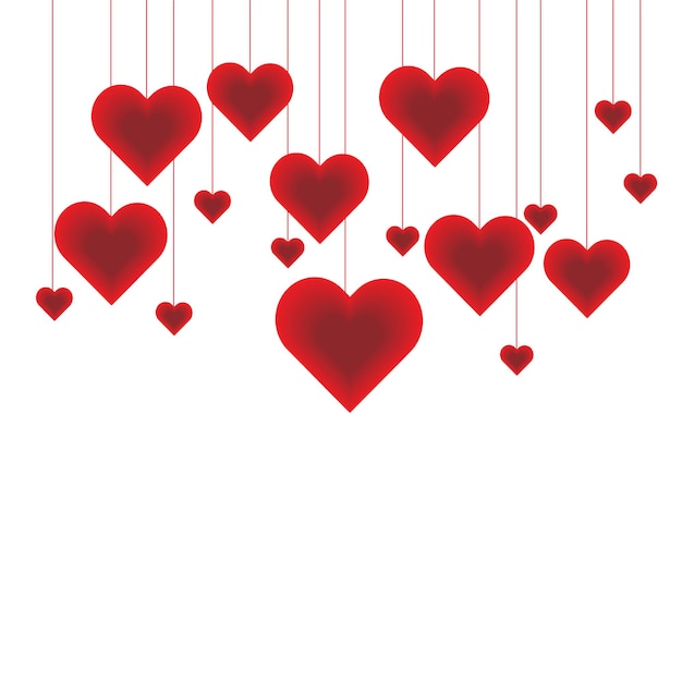 Red hearts Romantic whtie background vector valentines day.