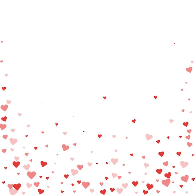 Red hearts scattered on white background