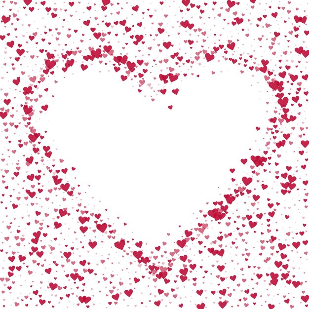 Vector red hearts scattered on white background