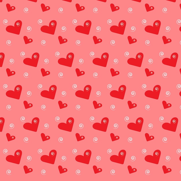 Red hearts with drops and circles in seamless pattern isolated on a red background Love concept Vector Illustration