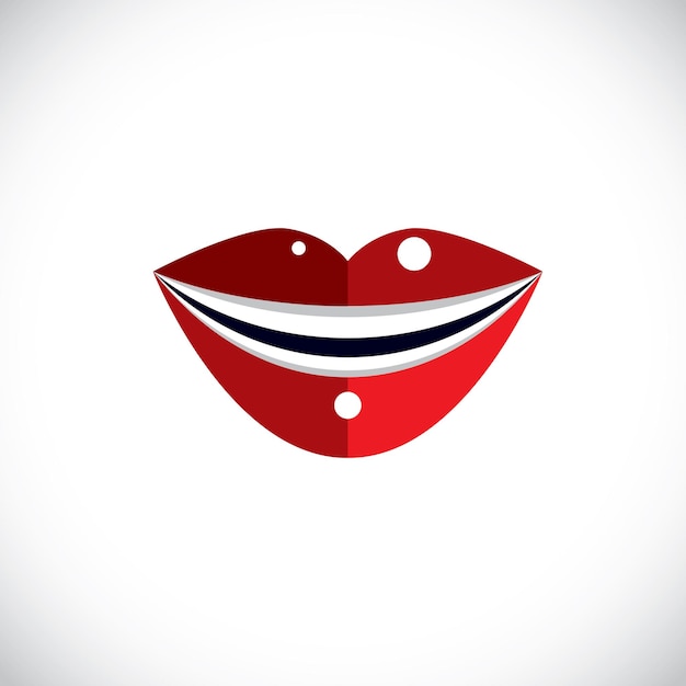 Red human lips vector illustration, parts of woman face. Graphic element made in modernistic style.