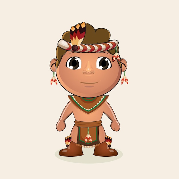 Red Indian boy cartoon character vector