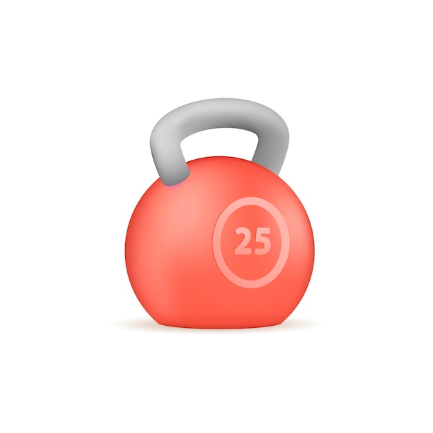 Red kettlebell 3d vector illustration. Sportsmen equipment for exercising and bodybuilding in cartoon style isolated on white background. Sport, competition, health concept