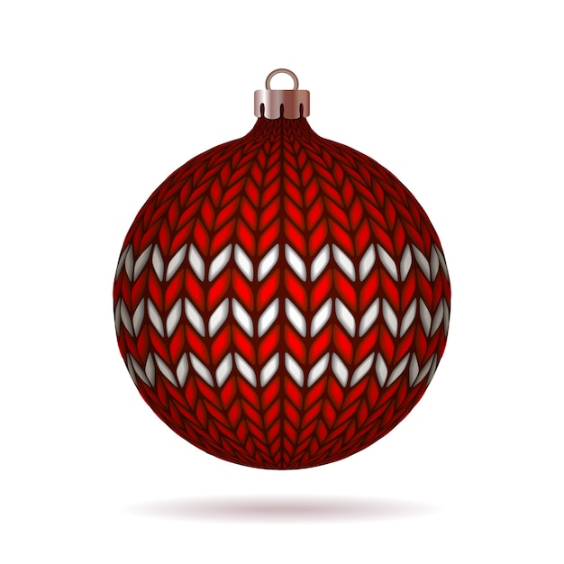 Red Knitted Christmas Ball  on white background.  illustration.