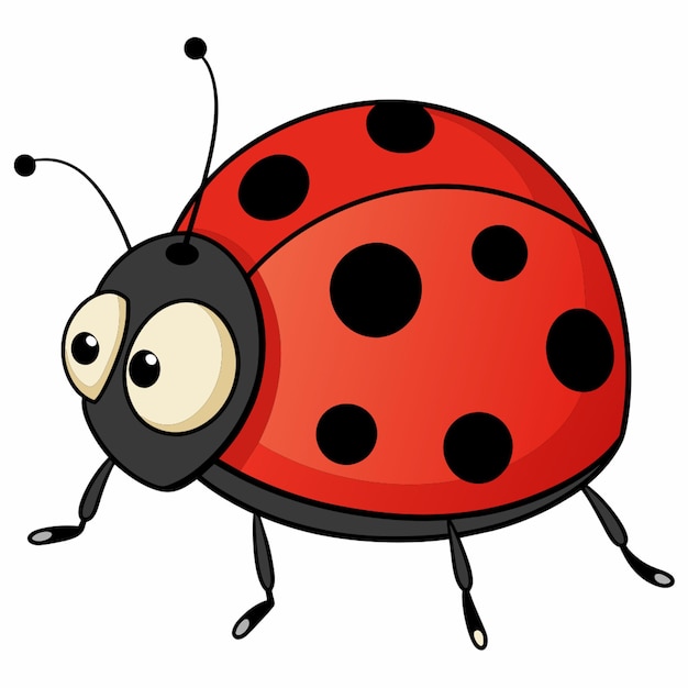 Vector a red ladybug with black spots and a black dot on the front