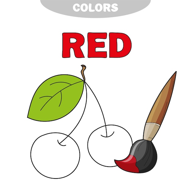 Red. Learn the color. Education set. Illustration of primary colors. Vector cherry - coloring book.