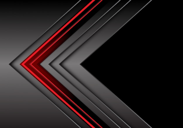 Red light grey metallic arrow direction with black blank space background.