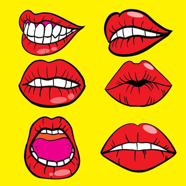 The red lip cartoon drawing for stamp or sticker