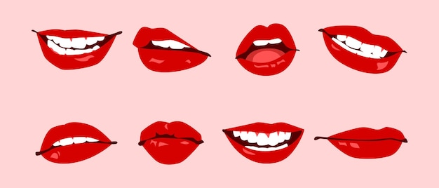 Vector red lips with a pink background