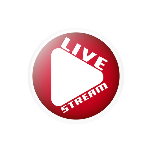 Red live broadcast button Live video stream button for bloggers Design for live performances