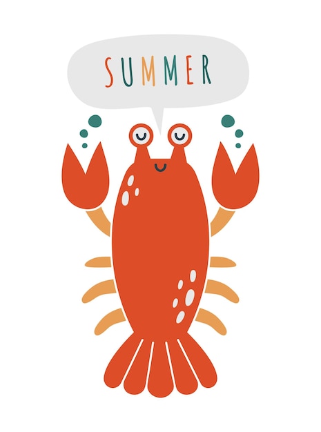 A red lobster with a speech bubble saying summer.