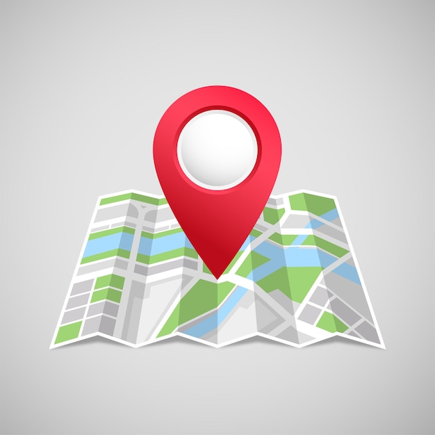 red location pin icon with folded map in 3D style