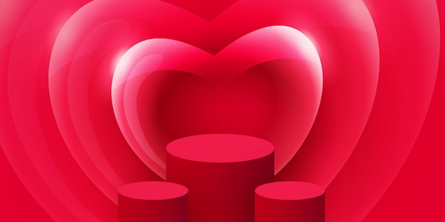 Red Love Free Vector Stage podium for product display valentines day Banner poster