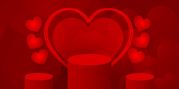 Red Love Free Vector Stage podium for product display valentines day Banner poster