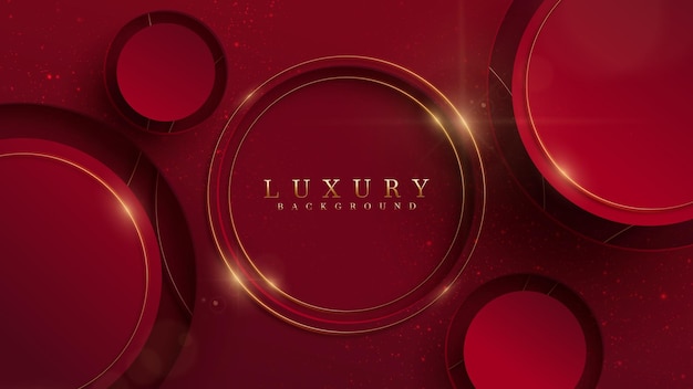 Red luxury background with gold circle frame element with glitter light effect decoration and bokeh