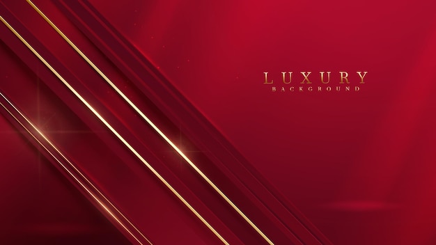 Red luxury background with gold line decoration and glitter light effect