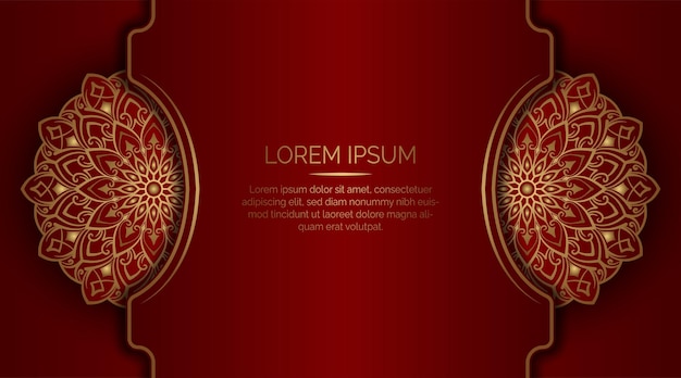 Red luxury background with gold mandala ornament