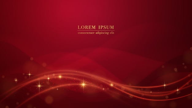 Red luxury background with lines wave element and glitter light effect