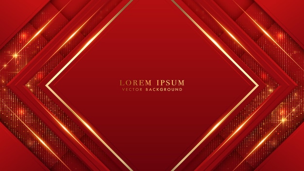 Red Luxury background with square shape diagonal golden lines and sparkle glowing effect