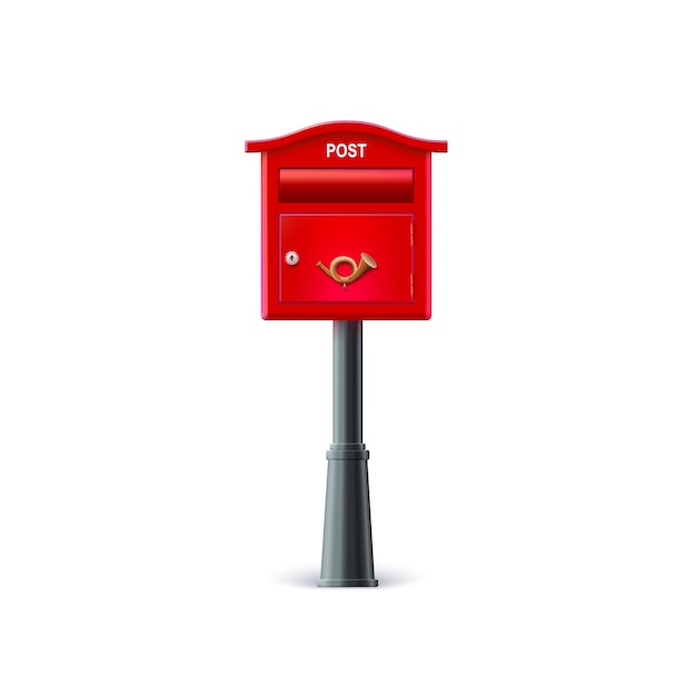 Red mailbox on the post.