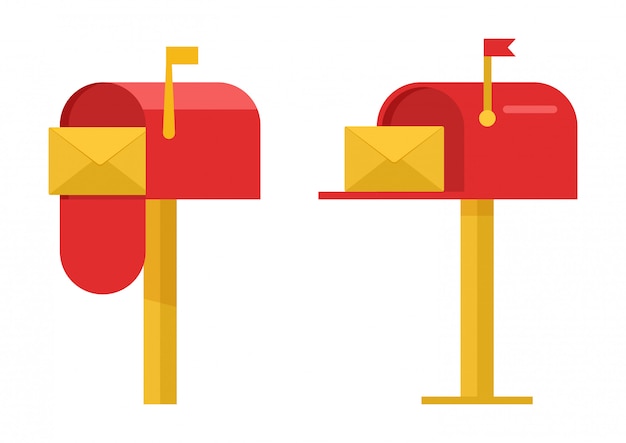 Red mailboxes with yellow envelopes.  illustration