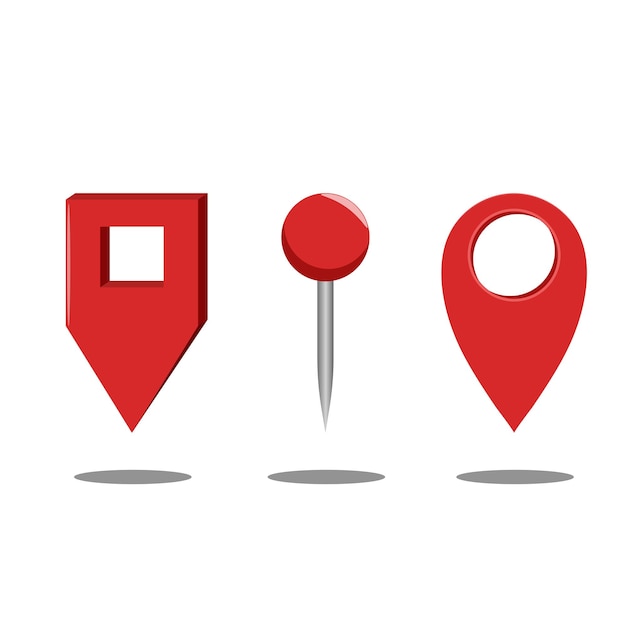 Vector red map pins or location markers in various shapes