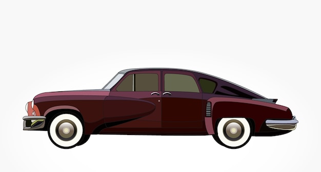 red maroon convertible classic car cartoon with detailed side and shadow effect