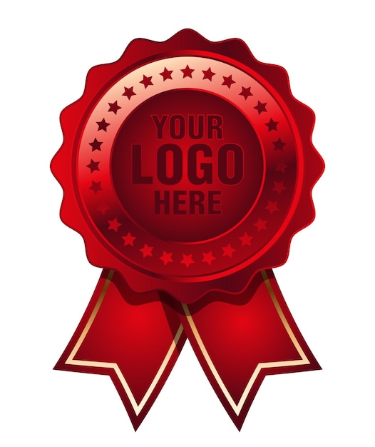 Red medal with red ribbon vector. Seal award red. Medal badge icons premium red. Blank certificate