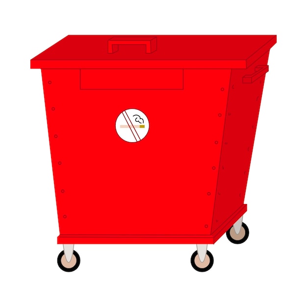 Red Metal waste container on wheels Containers for waste disposal Garbage bins Design for waste collection companies City cleaning Flat style in vector illustration Isolated objects