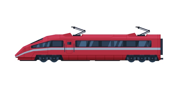 Vector red modern railway locomotive train railroad transportation flat vector illustration on white