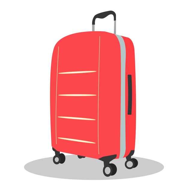 Vector red modern suitcase and baggage vector luggage family in vacation one big baggage travel flat design