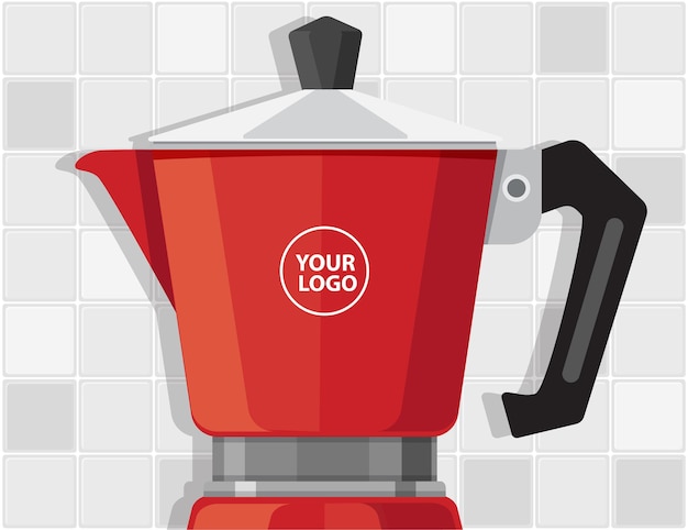 Red Moka Pot, Red Italian coffee maker or moka pot, espresso machine