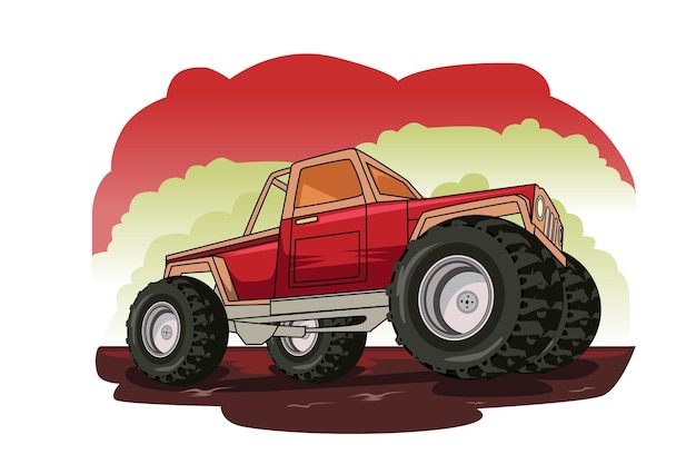 red monster truck illustration hand drawing  