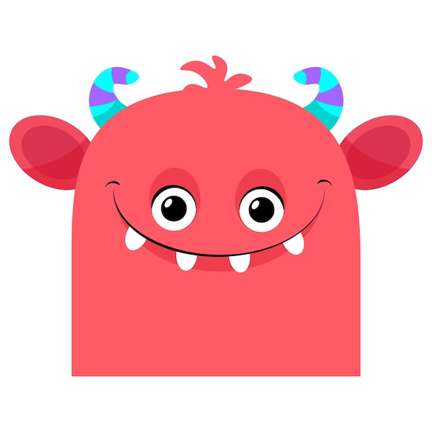 Red monster with horns smile and teeth