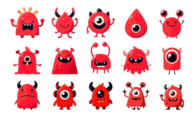 Red monsters collection clipart Cute monsters illustrations for kids