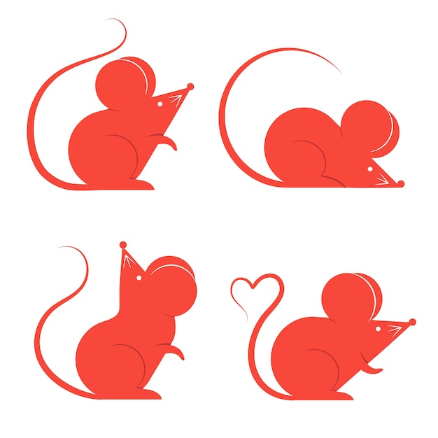 red mouse icon hand drawn set